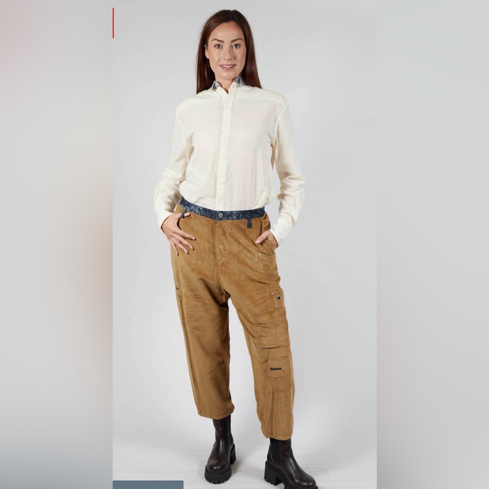 NWOT Umit Unal brown cropped utility corduroy pants, Sz Large